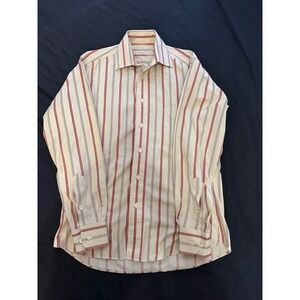 Burberry London Mens Beige Red Striped Long Sleeve Button Down Shirt Size Large